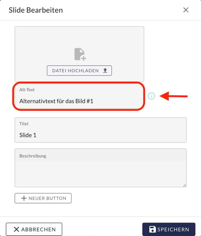 Bild zeigt den Editor und beschreibt, wie man einen Alt-Text hinzufügen kann.