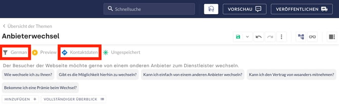 Anzeige der Kanäle, des Aktivitätsstatus sowie des Bereitstellungsstatus in der Kopfleiste.
