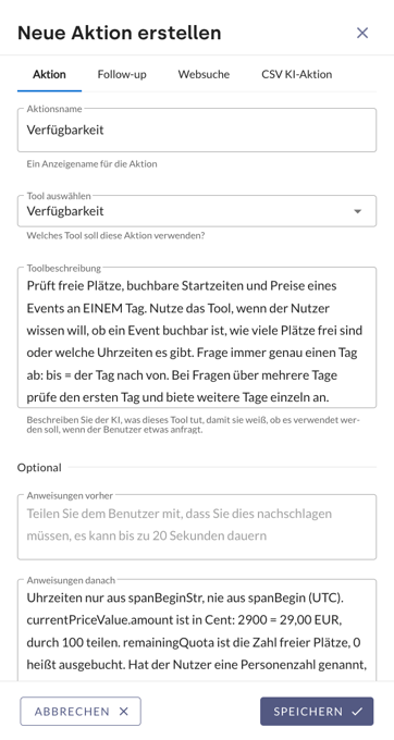 Das Feld Anweisungen danach mit dem eingefügten Regeltext und der Zeichenzählung am unteren Rand des Feldes.
