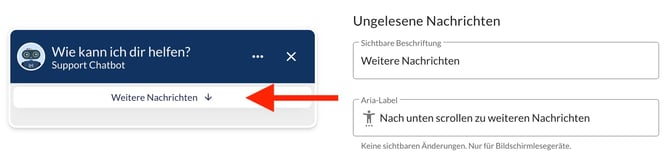 Bereich Ungelesene Nachrichten mit den Feldern Sichtbare Beschriftung und Aria-Label, daneben die Vorschau.