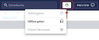 Status-Menü mit der Option „Diesen Tab nutzen“, um den aktiven Agenten-Tab festzulegen.