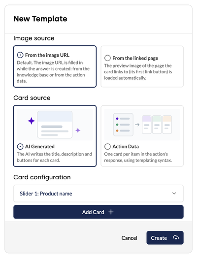 Image source, Card source and Card configuration sections