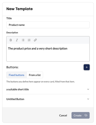 Card configuration for Action Data with Description and Buttons
